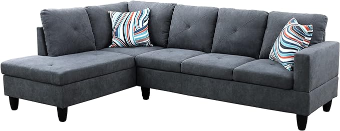 ROOMTEC L Shape Sectional Sofa Set, 5 Seat Upholstered Corner Couch with Storage Ottoman & Left Chaise Lounge, Luxurious Flannelette Tufted Cushions, for Living Room, Apartment, Dark Grey - LeafyLoom
