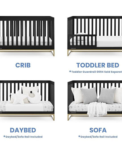 Delta Children Jade 4-in-1 Convertible Crib - Greenguard Gold Certified, Ebony/Bronze - LeafyLoom