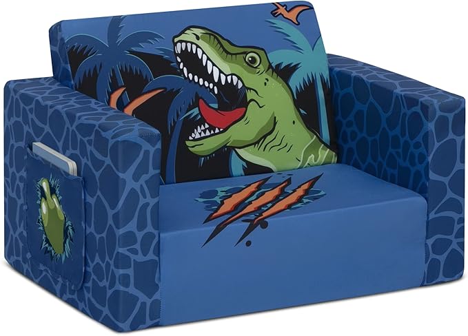 Delta Children Dinosaur Cozee Flip-Out Chair For Relaxing- 2-in-1 Convertible Lightweight,Portable Chair to Lounger for Toddlers & Kids - LeafyLoom