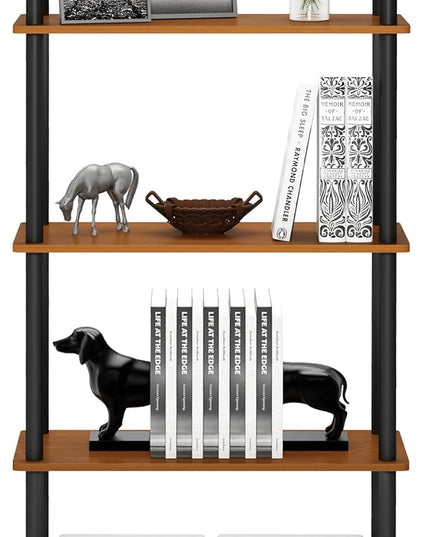 Furinno Turn-N-Tube 5-Tier Multipurpose Shelf / Display Rack / Storage Shelf / Bookshelf, Round Tubes, Light Cherry/Black - LeafyLoom