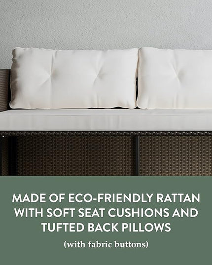 Edenbrook Bayview Rattan Patio Furniture - Mix and Match Outdoor Furniture, L-Shape Sofa Only, Brown Rattan/Cream - LeafyLoom