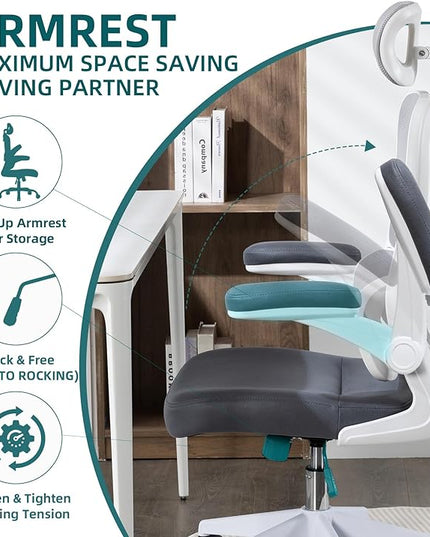Home Office Chair High Back Computer Desk Chair Ergonomic Task Chair Executive Chair with Lumbar Support Recliner Chair with Adjustable Headrest,Flip-up Armrests (White/Gray with Nylon Base) - LeafyLoom