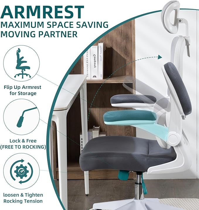 Home Office Chair High Back Computer Desk Chair Ergonomic Task Chair Executive Chair with Lumbar Support Recliner Chair with Adjustable Headrest,Flip-up Armrests (White/Gray with Nylon Base) - LeafyLoom