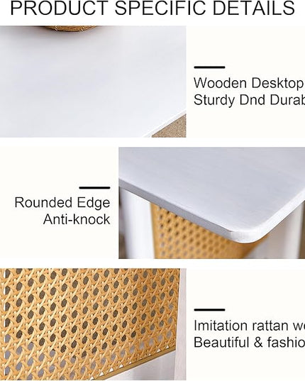 NicBex 47.24Inch Rectangular Dining Table,Modern Kitchen Table with Solid Wood Tabletop and Imitation Rattan Legs for 4 to 6,Counter Bar Dining Room Table for Small Space and Living Room,White - LeafyLoom