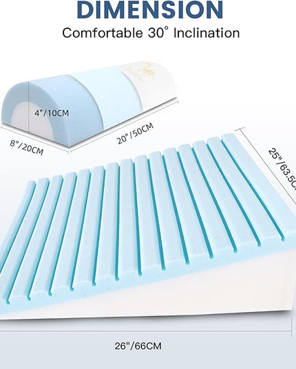 Bed Wedge Pillow Set for Sleeping, Triangle Pillow Wedge with Half Moon Memory Foam Bolster for Acid Reflux, Gerd, Snoring and Relief Support for Legs, Knee Elevation,Removable Cover - LeafyLoom