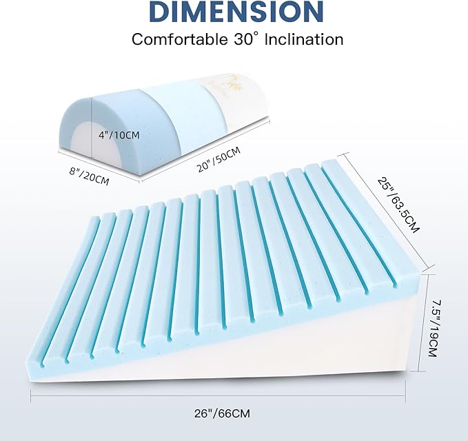 Bed Wedge Pillow Set for Sleeping, Triangle Pillow Wedge with Half Moon Memory Foam Bolster for Acid Reflux, Gerd, Snoring and Relief Support for Legs, Knee Elevation,Removable Cover - LeafyLoom