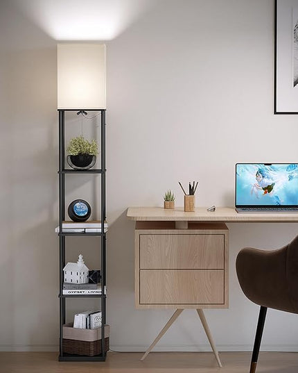 SUNMORY 5 Tier Floor Lamp with Shelves, Modern Square Standing Lamp with 3 Color Temperature Bulb, Corner Display Bookshelf Lamp for Living Room and Bedroom, Tall Shelf Floor Lamp - LeafyLoom