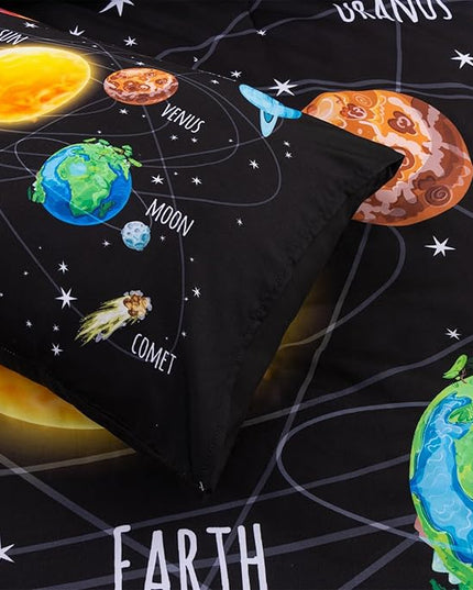 Aimuan Space Comforter Twin Set Kids Rocket Bedding Set Super Soft & Cute Aliens UFO Printed for Boys Girls Teen (Black 1, Twin) - LeafyLoom