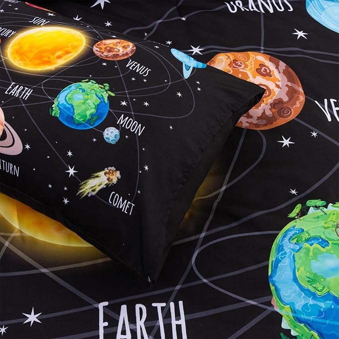 Aimuan Space Comforter Twin Set Kids Rocket Bedding Set Super Soft & Cute Aliens UFO Printed for Boys Girls Teen (Black 1, Twin) - LeafyLoom