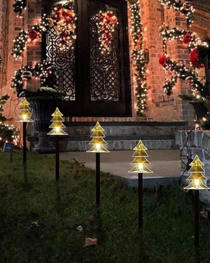 ILLUMINEW Christmas Solar Pathway Lights, Set of 5 Waterproof Landscape Christmas Lights, Stake Christmas Decorations, LED Lights for Yard Lawn Patio Walkway Decor (5PCS-Warm White-Tree) ILLUMINEW