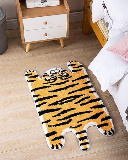 Cute Soft Tiger Shaped Animals Bath Mat Area Rug for Bedroom Bathroom Kitchen Floor Water Absorption Non-Slip Small Carpet Door Mat Kid's Room Playmat (50 * 90CM) - LeafyLoom