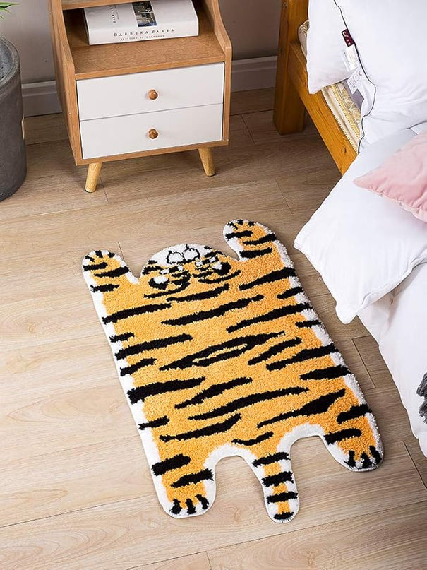 Cute Soft Tiger Shaped Animals Bath Mat Area Rug for Bedroom Bathroom Kitchen Floor Water Absorption Non-Slip Small Carpet Door Mat Kid's Room Playmat (50 * 90CM) - LeafyLoom