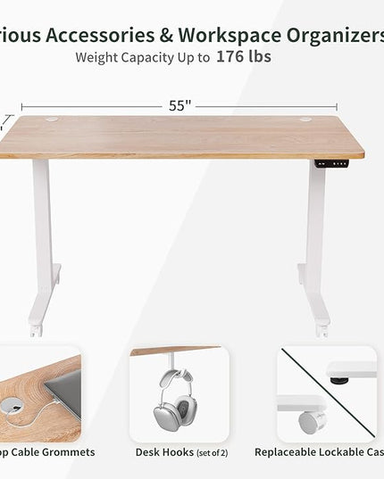 FEZIBO Electric Standing Desk, 55 x 24 Inches Height Adjustable Stand up Desk, Sit Stand Home Office Desk, Computer Desk, Maple - LeafyLoom