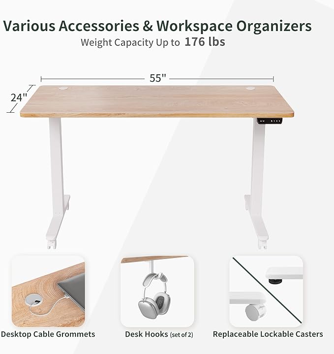 FEZIBO Electric Standing Desk, 55 x 24 Inches Height Adjustable Stand up Desk, Sit Stand Home Office Desk, Computer Desk, Maple - LeafyLoom