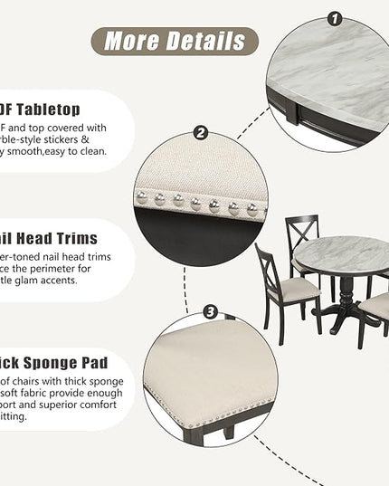 NicBex Dining Table Set Kitchen & Dining Room Tables 5 Pieces Dining Table and Chairs Set for 4 Persons, Kitchen Room Solid Wood Table with 4 Chairs for Small Space, Gray - LeafyLoom