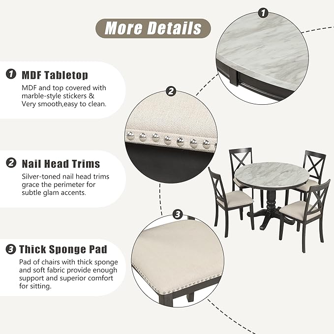 NicBex Dining Table Set Kitchen & Dining Room Tables 5 Pieces Dining Table and Chairs Set for 4 Persons, Kitchen Room Solid Wood Table with 4 Chairs for Small Space, Gray - LeafyLoom