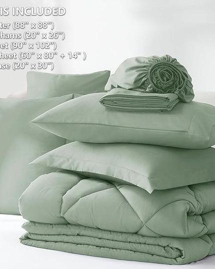 CozyLux Queen Comforter Set with Sheets 7 Pieces Bed in a Bag Sage Green All Season Bedding Sets with Comforter, Pillow Shams, Flat Sheet, Fitted Sheet and Pillowcases - LeafyLoom
