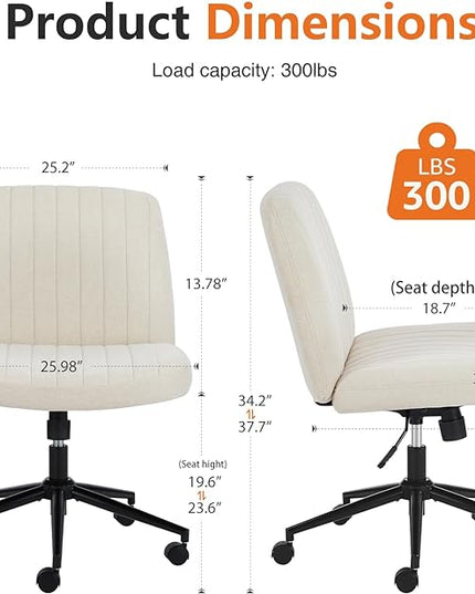 Sweetcrispy Criss Cross Office Chair with Wheels, Wide Armless Home Office Desk Chair with Dual-Purpose Base, Swivel Adjustable Fabric Task Vanity Computer Chair, Beige - LeafyLoom