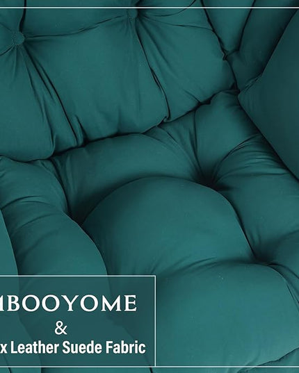 Lazy Chair with Ottoman, Modern Accent Chair Contemporary Lounge Leisure Upholstered Sofa Chair Set with Armrests, Reading Chair for Living Room, Bedroom, Office, Dark Green - LeafyLoom