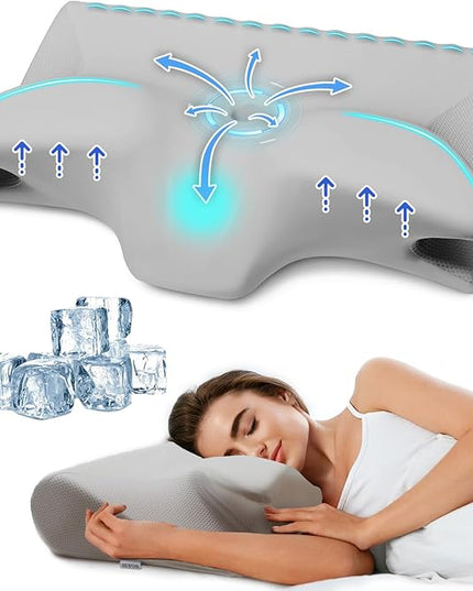 Cervical Pillow for Neck Pain Relief, Cooling Contour Memory Foam Pillows Support Odorless Ergonomic Neck Pillow Adjustable Orthopedic Bed Pillow for Side Back Stomach Sleeper with Pillowcase - LeafyLoom