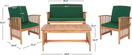 SAFAVIEH Outdoor Collection Rocklin Natural/ Green Cushion 4-Piece Conversation Patio Set - LeafyLoom
