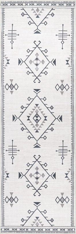nuLOOM Evalyn Southwestern Machine Washable Ultra Thin Runner Rug, 2' 6" x 6', Cream - LeafyLoom