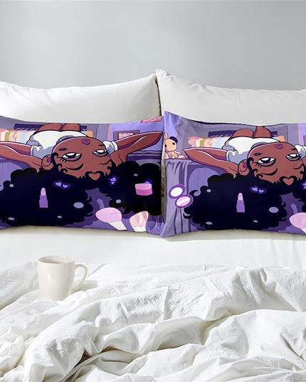 Black Girl Comforter Sets for Girls Full Size Bed, Pretty African American Girl Full Bed Sets Purple Full Bedding Comforter Set Microfiber Soft 3 Piece Quilt Set, 1 Comforter + 2 Pillowcases - LeafyLoom