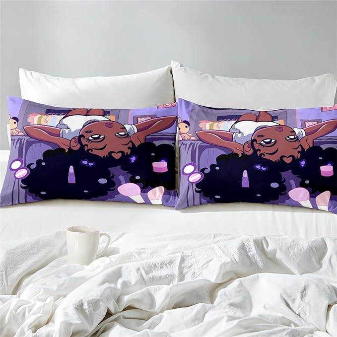 African American Black Girl Twin Bedding Set, Twin Bed Comforter Sets for Girls Black Girl Magic Comforter Set Purple Twin Size Cute 2 Piece Quilt Set, 1 Comforter + 1 Pillowcase - LeafyLoom