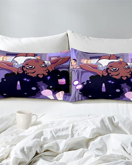 Black Girl Magic Comforter Set for Queen Bed Girls Queen Size Bedding Sets Purple African American Pattern Microfiber 3 Piece Quilt Set Gift for Black Women Girls, 1 Comforter + 2 Pillowcase - LeafyLoom