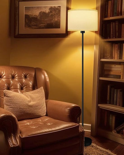 Floor Lamps for Living Room, Modern Standing Lamp with 3 Color Temperatures(9W Bulb), White Linen Lampshade, Foot Switch, Simple Reading Floor Lamps Tall Lamps for Bedroom/Office/Nightstand/Classroom - LeafyLoom