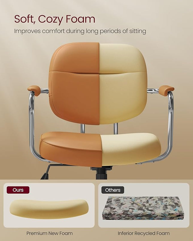 VASAGLE Office Chair, Desk Chair, Vanity Chair with Back, Individual Armrest Structure, Synthetic Leather, Adjustable Height, for Home Office, Caramel Brown UOBG033K02 - LeafyLoom