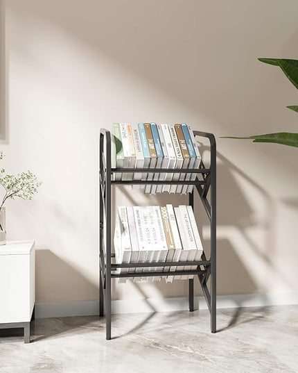 Bookshelf Storage Shelf Bookcase Freestanding Storage Stand Book Organizer for Living Room, Bedroom, Kitchen, Rust Resistance,Easy Assembly Multi-Functional Organizer (2 Tiers, Black) - LeafyLoom
