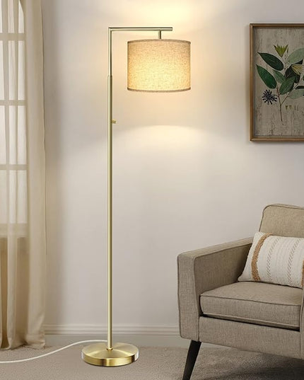 Dimmable Floor Lamp, 4-Color Temperature Modern Standing Lamp with Remote Control & Beige Shade, Tall Pole Floor Lamp for Living Room, Bedroom, Study Room, Office (LED Bulb Included) - Gold - LeafyLoom
