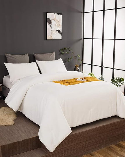 Wellboo White Fluffy Comforter Set Queen Solid White Velvet Bedding Set for Women Men White Flannel Plush Blankets Lightweight All White Fluzzy Quilt Soft White Micromink Sherpa Shaggy Comforters - LeafyLoom