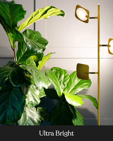 Brightech Tree Floor Lamp for Living Rooms & Offices, Dimmable Standing Lamp for Bedroom Reading, LED Spotlight Floor Lamp, Tall Lamp with Adjustable Panels for Minimal Space Use - Antique Brass - LeafyLoom