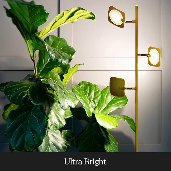 Brightech Tree Floor Lamp for Living Rooms & Offices, Dimmable Standing Lamp for Bedroom Reading, LED Spotlight Floor Lamp, Tall Lamp with Adjustable Panels for Minimal Space Use - Antique Brass - LeafyLoom