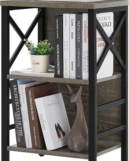 Bookcase, Industrial Small Bookshelf,3-Tier Bookcase Storage Organizer, Small Book Shelf for Small Spaces, Living Room, Bedroom and Home Office, Gray - LeafyLoom