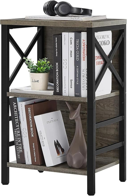 Bookcase, Industrial Small Bookshelf,3-Tier Bookcase Storage Organizer, Small Book Shelf for Small Spaces, Living Room, Bedroom and Home Office, Gray - LeafyLoom