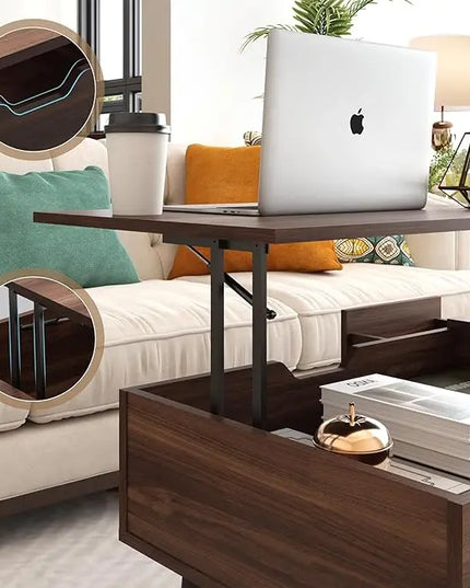 HAIOOU Lift Top Coffee Table, Mid Century Modern Coffee Tables with Drawer for Living Room, Open Storage Shelf, Walnut Cocktail Table TV Stand with Stable Pine Leg Anti-Scratching, Home, Office - LeafyLoom