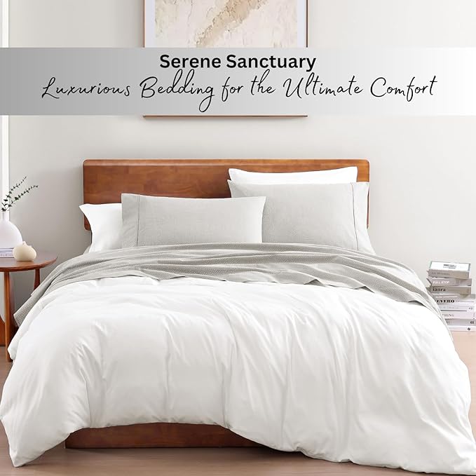 LANE LINEN Twin Size Bed Sheets, 100% Organic Cotton Twin Sheet Set, 3Pc Sheets for Twin Bed, Cooling Twin Bed Sheets Boys, Hotel Style Sheets & Pillowcases Set, Deep Pocket Sheets - Snowdrop - LeafyLoom