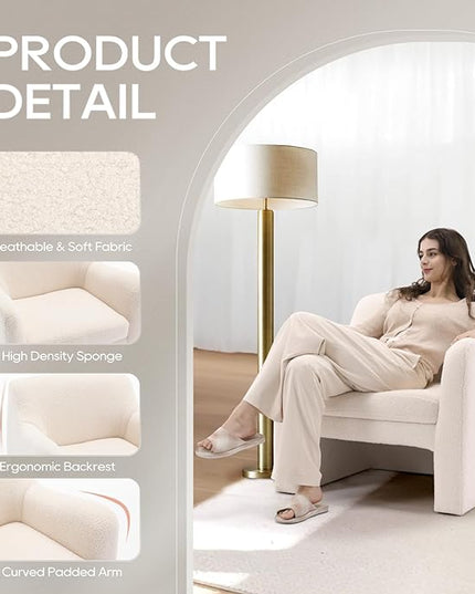 COLAMY Sherpa Accent Chair Set of 2, Living Room Chair, Comfy Accent Armchair with Back, Modern Accent Leisure Chair for Living Room Bedroom, Cream - LeafyLoom
