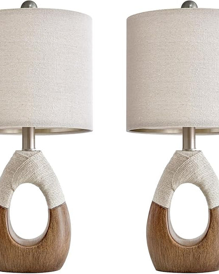 OYEARS Boho Table Lamps Bedroom Living Room Set 2 Sleeping and Reading,Small Farmhouse RattanTable Lamp 19”Rustic Egg Design Resin Light Decoration,Nightstand Bedside Lamps for Office Study Rest - LeafyLoom