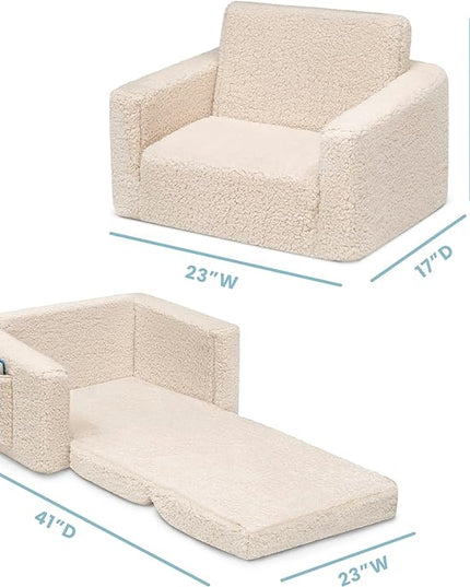 Delta Children Cozee Flip-Out Sherpa 2-in-1 Convertible Chair to Lounger for Kids, Cream - LeafyLoom