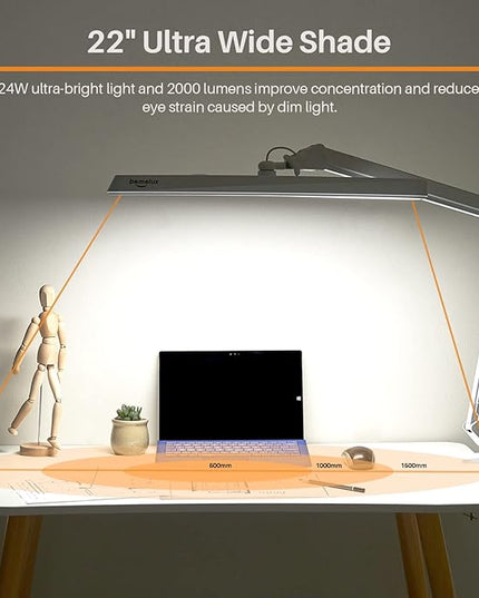 LED Architect Desk Lamp with Clamp, Metal Swing Arm 2000 Lumens Dimming Office Table Lamp for Task Work Drafting Reading Desktop, 234PCS Bright LEDs, 24W, 5 Color Temperatures Workbench Lamp - LeafyLoom