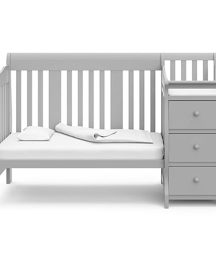 Storkcraft Portofino 5-in-1 Convertible Crib and Changer Combo (Pebble Gray) – Changing-Table with Storage Drawer, Converts to Toddler Full-Size Bed, Daybed - LeafyLoom