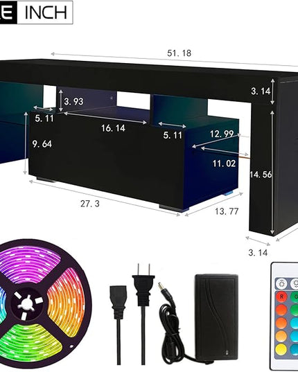 HOUAGI LED TV Stand for Televisions up to 55 Inchs,Modern Entertainment Center with Storage Drawer and Glass shelf, TV Console Table for Living room,Bedroom,Black - LeafyLoom