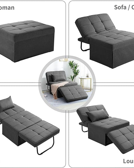 Sofa Bed, 4 in 1 Multi-Function Folding Ottoman Breathable Linen Couch Bed with Adjustable Backrest Modern Convertible Chair for Living Room Apartment Office, Dark Grey - LeafyLoom