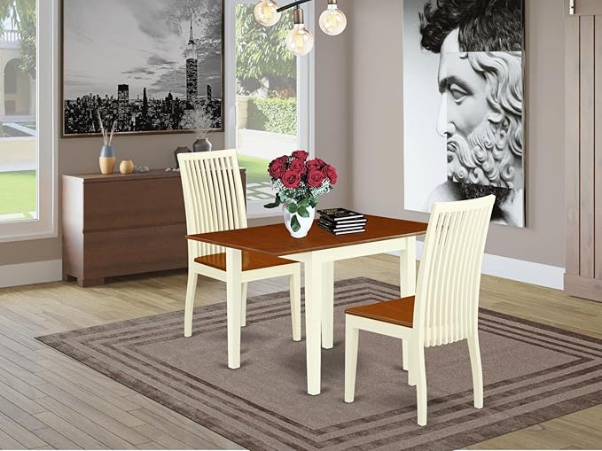 East West Furniture NDIP3-WHI-W Norden 3 Piece Room Furniture Set Contains a Rectangle Kitchen Table with Dropleaf and 2 Dining Chairs, 30x48 Inch, Buttermilk & Cherry - LeafyLoom
