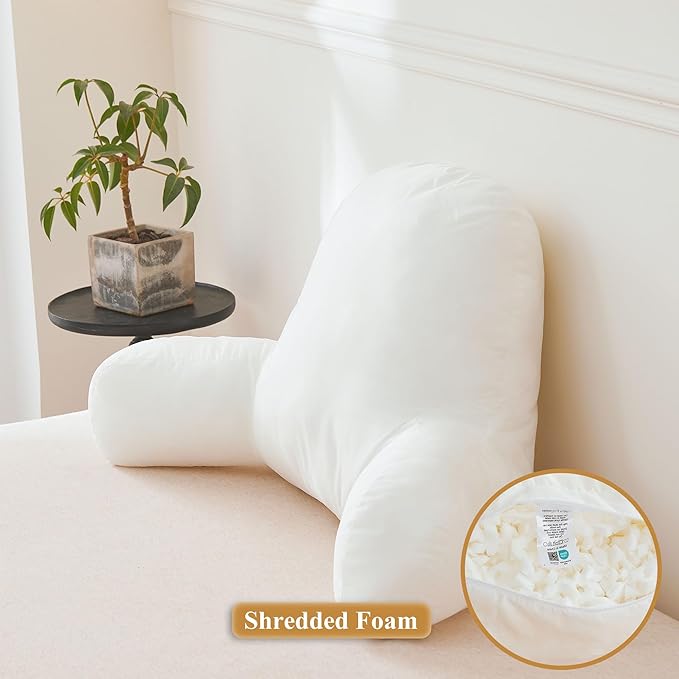 XeGe Reading Pillow Filling (No Cover), Fluffy Backrest Pillow Filler for Bed Sitting Up, Adults Kids Sit Up Back Support Pillow Insert with Arms for Couch Chair Car Home Decoration, Shredded Foam - LeafyLoom