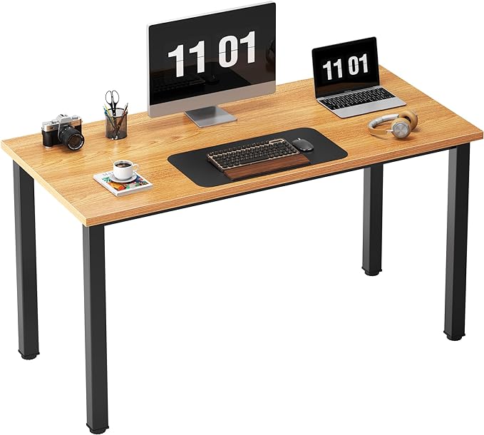 Need Computer Desk, 47 inch Home Office Desk, Modern Simple Style Home Office Gaming Desk, Basic Writing Table for Study Student, Black Metal Frame, Teak - LeafyLoom